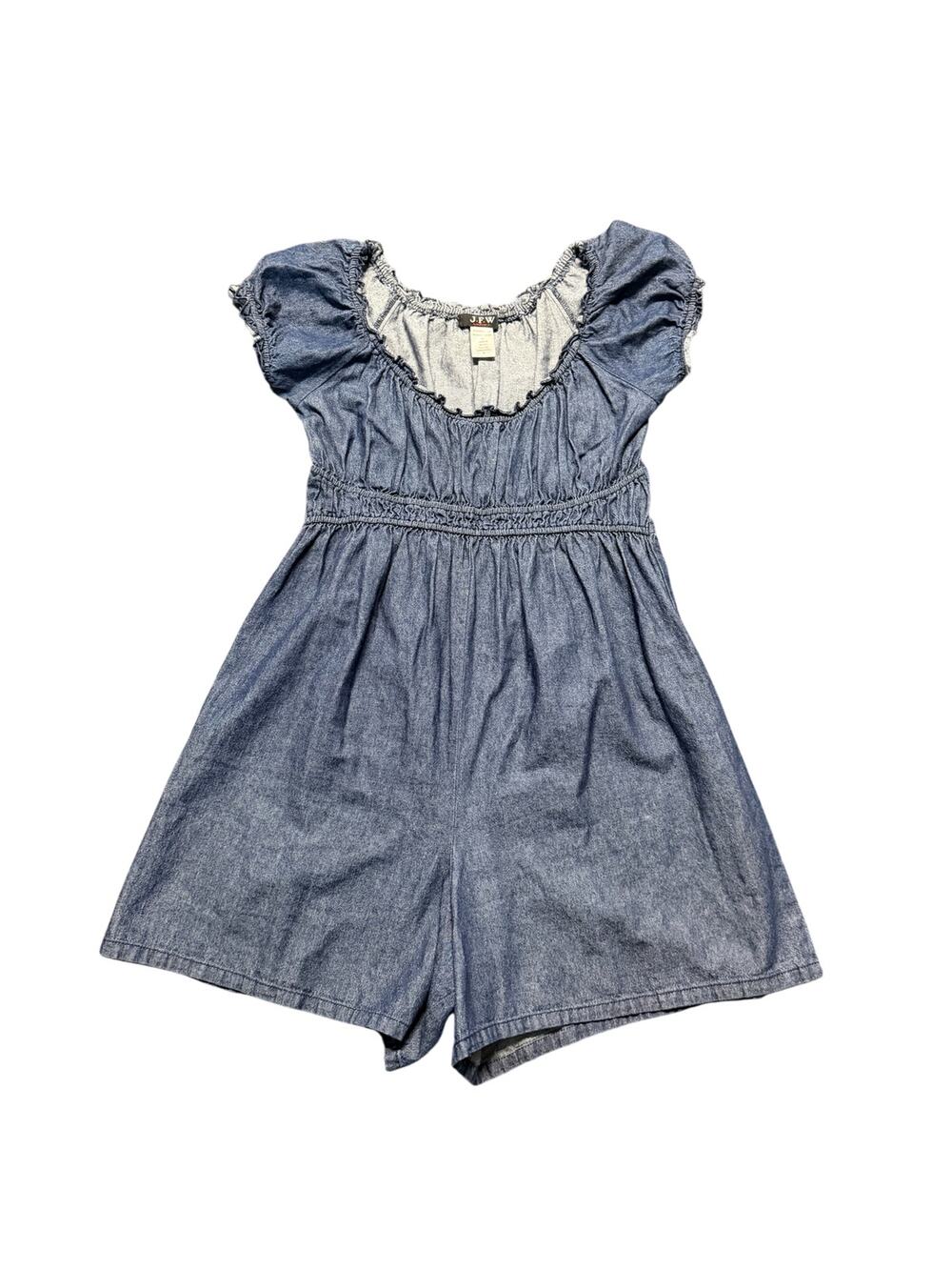 J.F.W. By Just For Wraps Denim Romper Smocked Waist Puff Sleeve Size 9